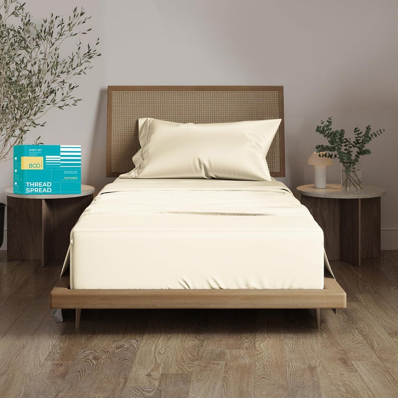 THREAD SPREAD 100% Egyptian Cotton Sheets Twin XL Size - 800 Thread Count 3 PC Twin XL Sheet Sets Cotton, Silky Soft College Dorm Sheets Twin XL Set, 16" Deep Pocket Luxury Cooling Bed Sheets - Ivory - Image 1